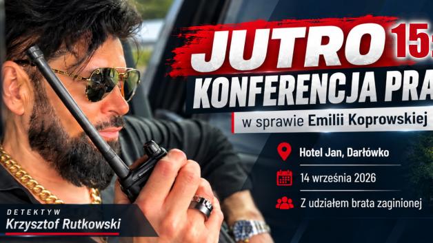 [VIDEO] Konferencja Biura Rutkowski w Hotelu Jan w Darłówku, w sprawie zaginięcia Emilii Koprowskiej, 14 września o 15:00